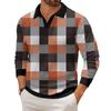 Men's Casual Fashion Printed Lapel Long-sleeved Knitted Bottoming Shirt Top