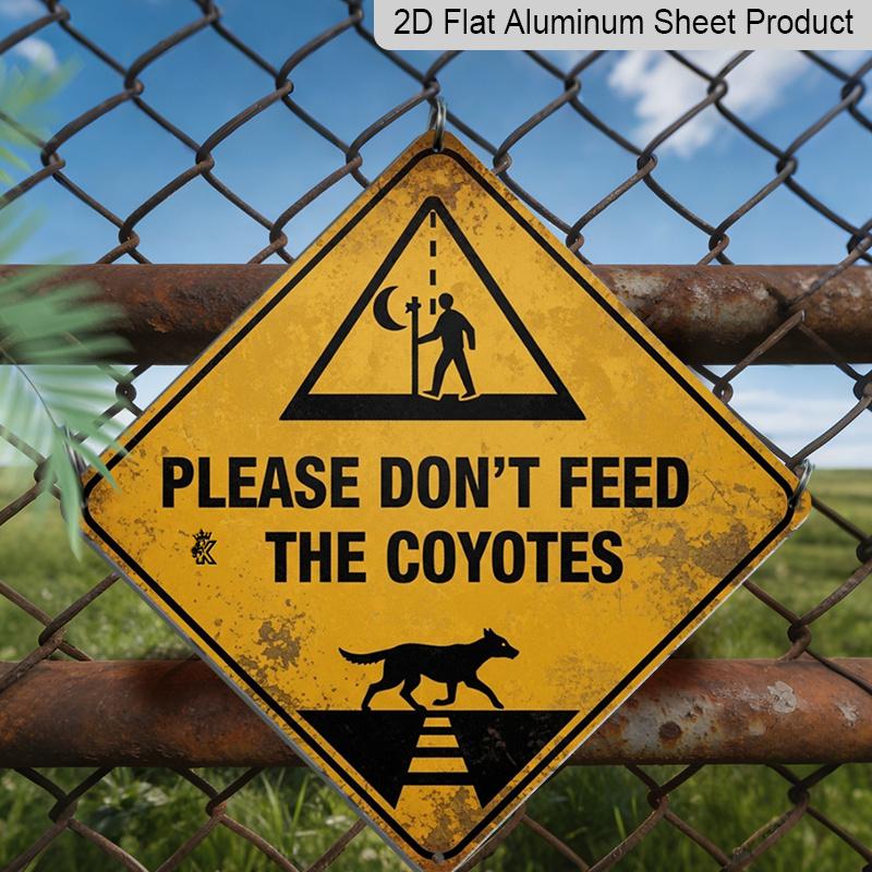 

2D Flat, 1pc, Retro Sign, Aluminum Decorative Plaque & Statues, Please Don t Feed The Coyotes, Retro Home Decor, Vintage Wall Art, Outdoor Style 20*20cm