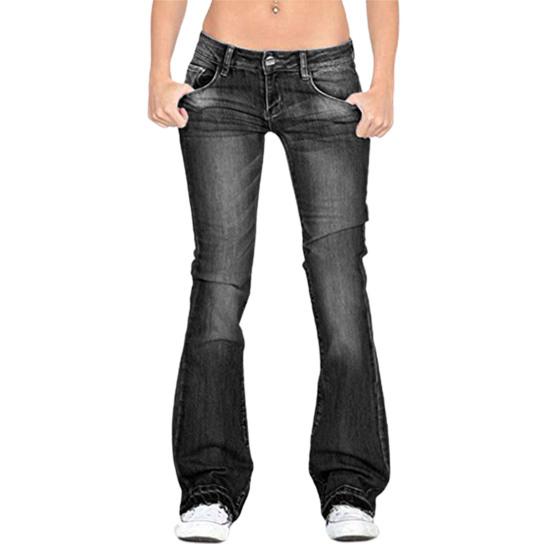 Casual Lady Jeans Mid Waist Plus Size Flare Design Denim Pants for Daily Wear
