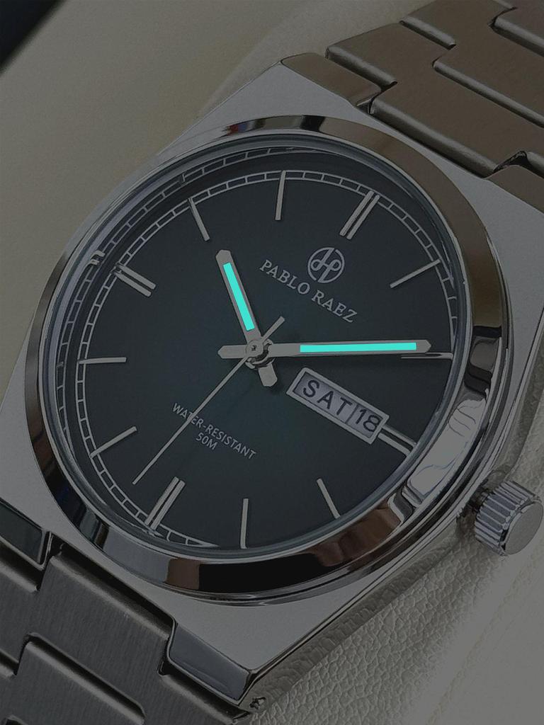 PABLO RAEZ Steel Band Men's Wristwatch with Double Calendar and Butterfly Buckle - Stylish & Trending Casual Business Watch