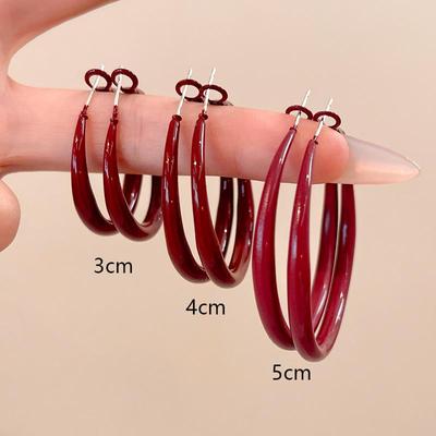 Ankola Red Earrings: Hong Kong Style Retro Large Circle Luxury Niche Ear Jewelry