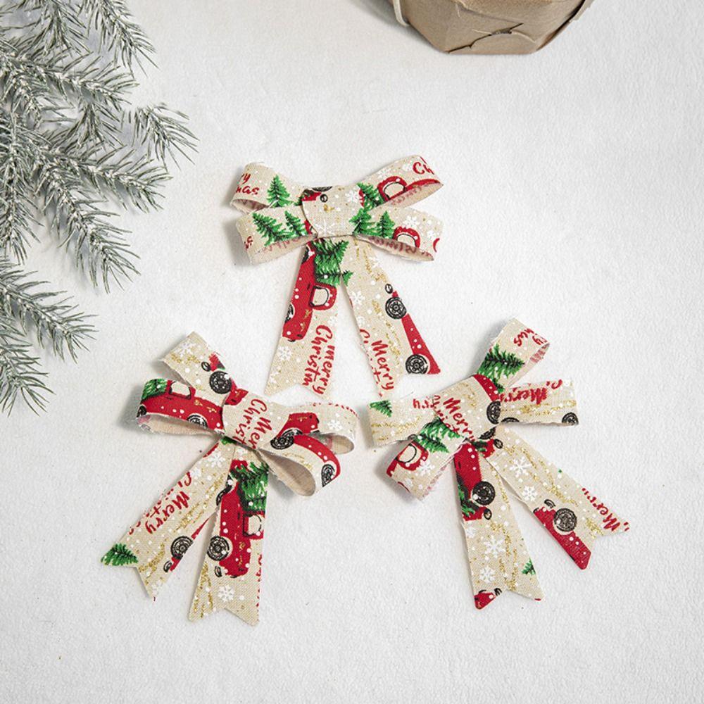 3PCS Handmade Christmas Ornaments Lattice Xmas Tree Bow Christmas Decoration Bowknot Home Decor