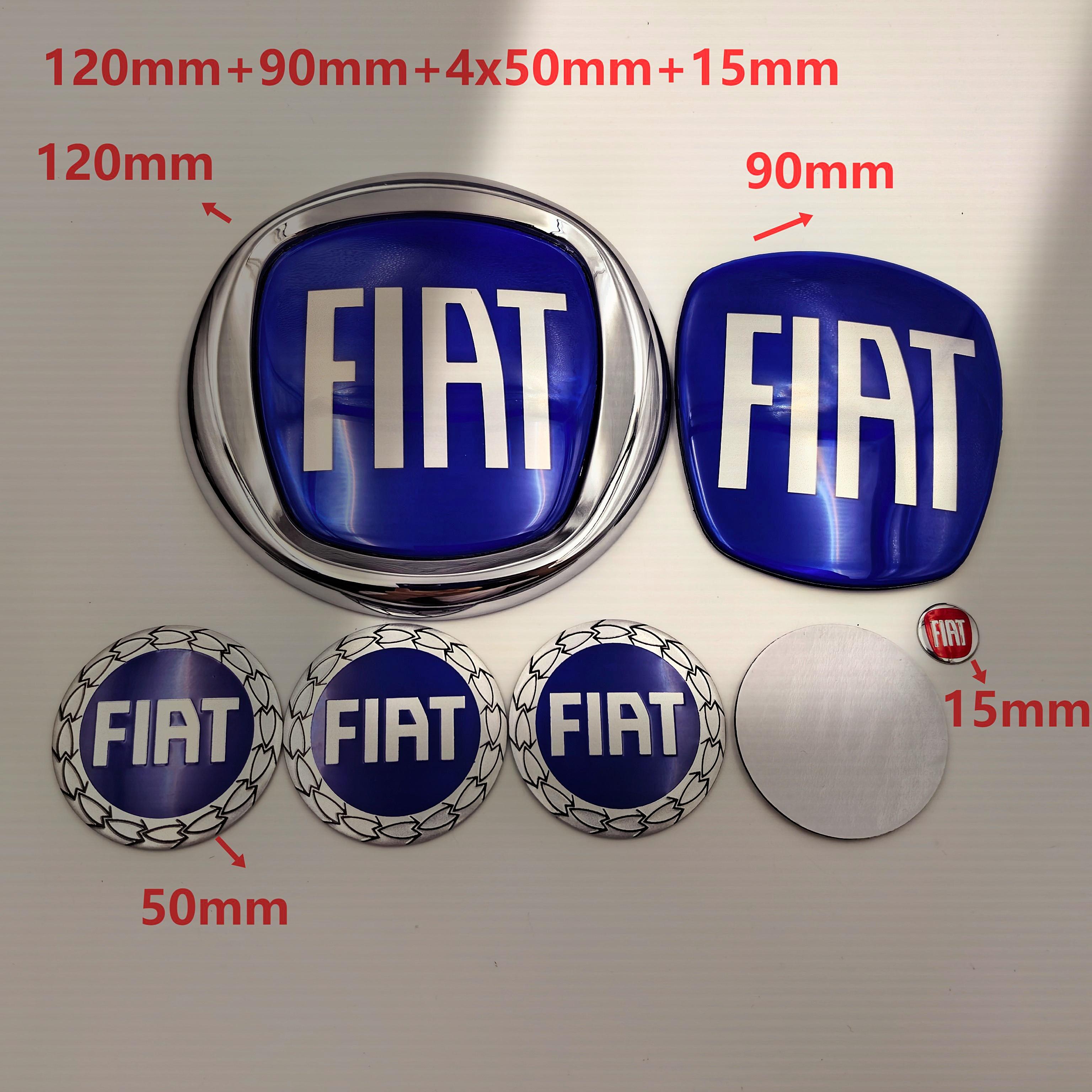 

7ps Blue logo Fiat emblem car center wheel hub cover wheel hub sticker 50/56/60mm Car Hood Front Rear Trunk Emblem Badge 9/12cm
