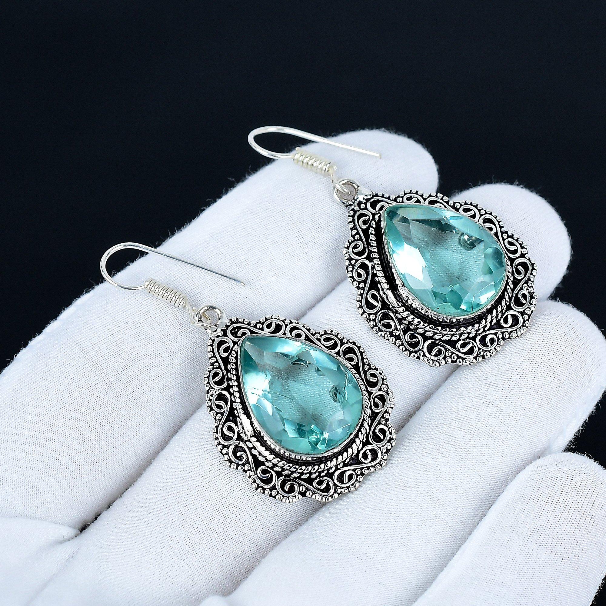 

Aquamarine Gemstone Earrings, 925 Sterling Silver Earrings, Silver Earrings For Gift, Aquamarine Dangle Drop Earrings For Valentine s Day Gifts 5 Cm