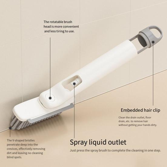 Cleaning Brush with Spray Function V-Shaped Bristles 360 Degree Rotating Brush Head 3-in-1 Design Spray Scrubber