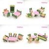 Wooden Pink Doll House Furniture Toys Set  for Girls Dollhouse Miniature Rooms Gifts