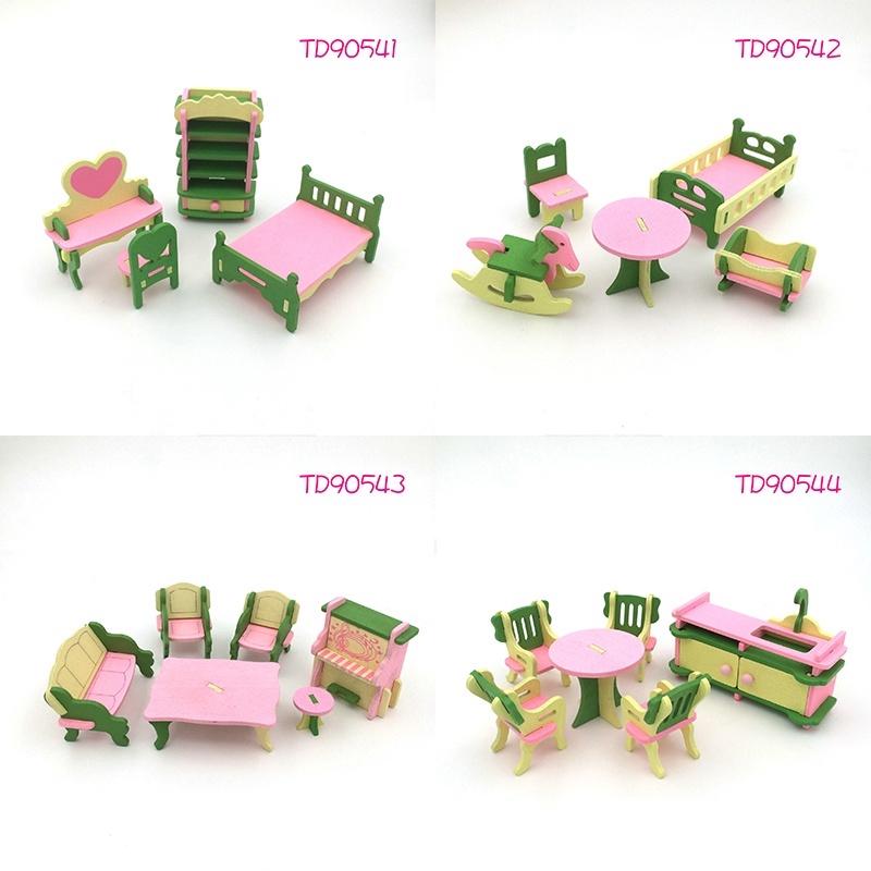 Wooden Pink Doll House Furniture Toys Set  for Girls Dollhouse Miniature Rooms Gifts