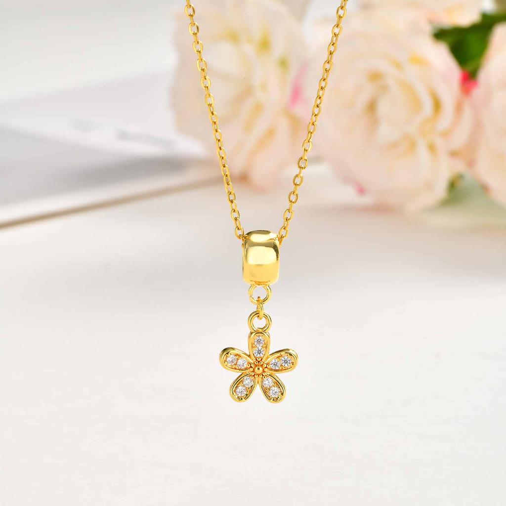 Pave Cubic Zirconia Charms Bowtie Flower Pendant Necklace for Women, Fashion Stainless Steel Clavicle Chain Necklaces Wholesale