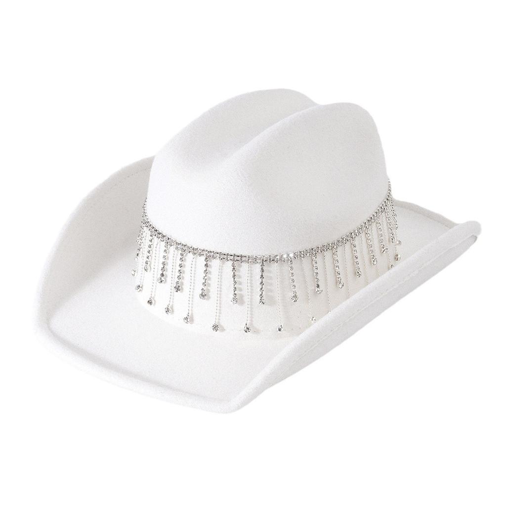 Ladies Bridal Cowboy Hat Rhinestone Fringed Hat Accessories Hat Versatile Big Brim Jazz Top Hat Bridesmaids Wide Brim