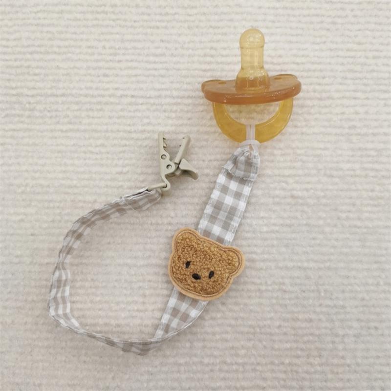 Stylish Newborn Pacifier Holder with Bear Rabbit Decorations Cloth Wood Pacifier Clip Gift for Baby Showers & Birthdays