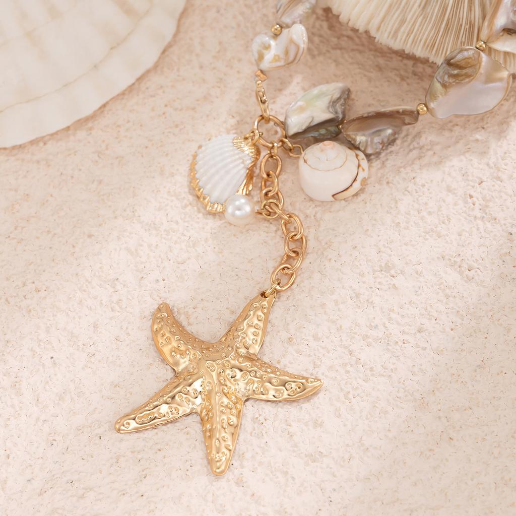 Retro Starfish White Shell Conch Pendant Necklace Women Simple Creative Colorful Stones Hand Woven beach Jewelry Girls
