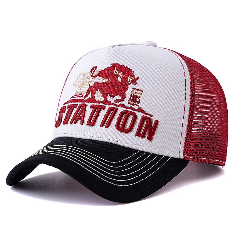 

Летняя рыболовная кепка STATION Letter унисекс, дышащая сетчатая кепка дальнобойщика с вышитыми большими бизонами и быками 56cm-60cm чёрный/белый