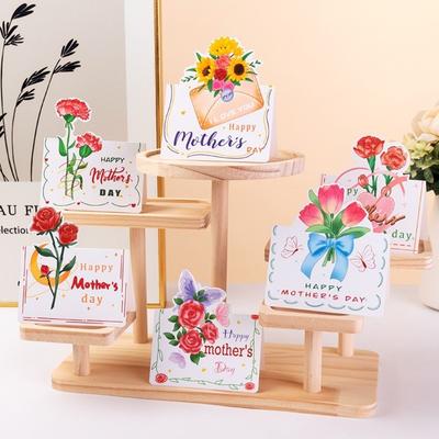 10pcs Folded Design 3D Floral Greeting Cards Floral Pattern Mother's Day Card Father's Day