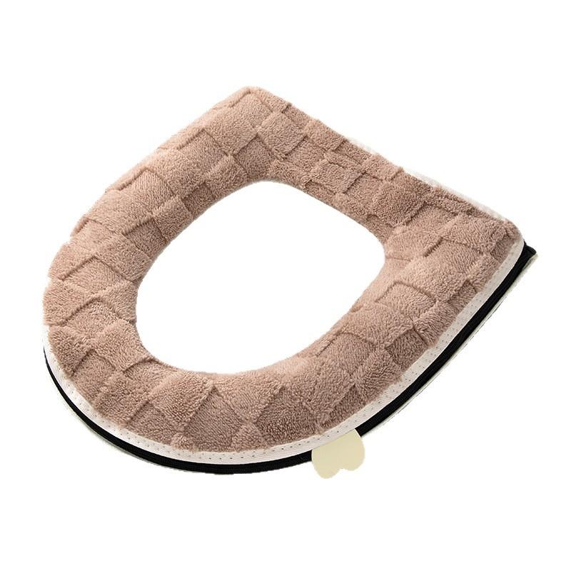 Thickened Plush Checkered Toilet Seat Cushion with Zipper, Winter Home Toilet Mat, Comfortable for Long Sitting Without Pressure