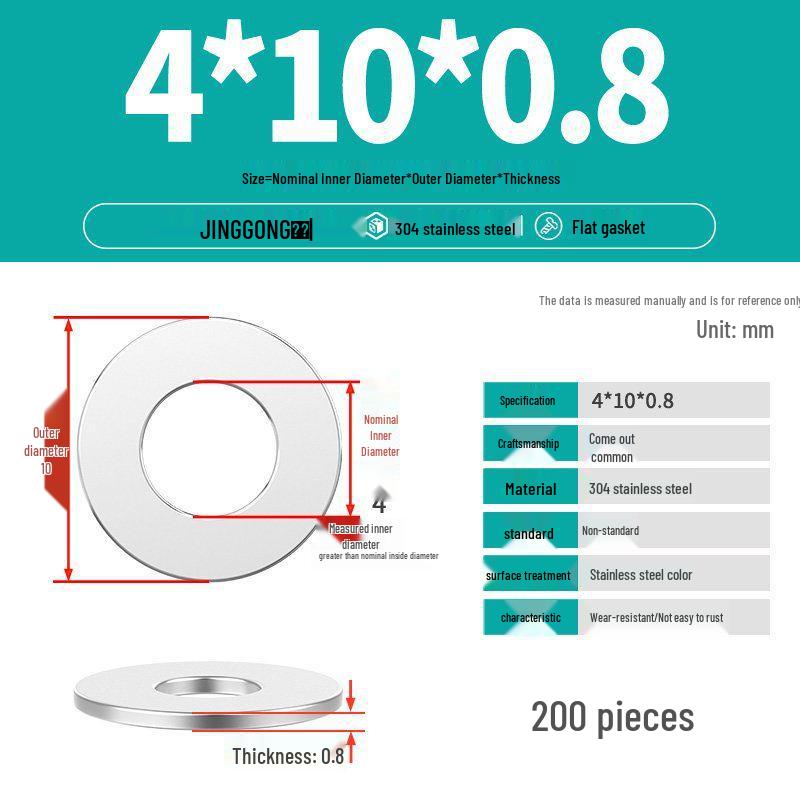Zesílená plochá podložka/distanční kroužek z nerezové oceli 304 M4 M5 M6 M8
