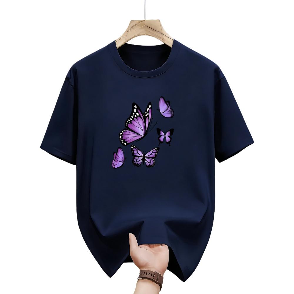 Fashionable ladys shortsleeved Tshirt with butterfly pattern suitable for casual summer street parties