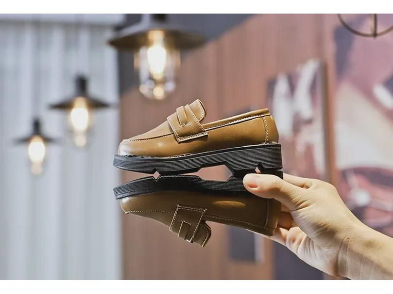 2022 Spring British Style Kids' Non-Slip Loafers - Thick-Soled Leather Shoes for Boys and Girls