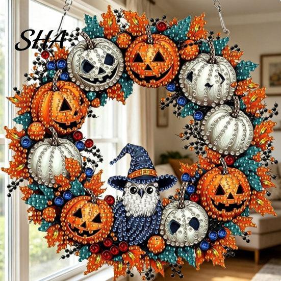 Auffälliges Design Ornament Herbstkürbis Sonnenblumenkranz Hängedekoration, Acryl Handbemalt Weihnachtsbaum Fensterornament, Thanksgiving Halloween