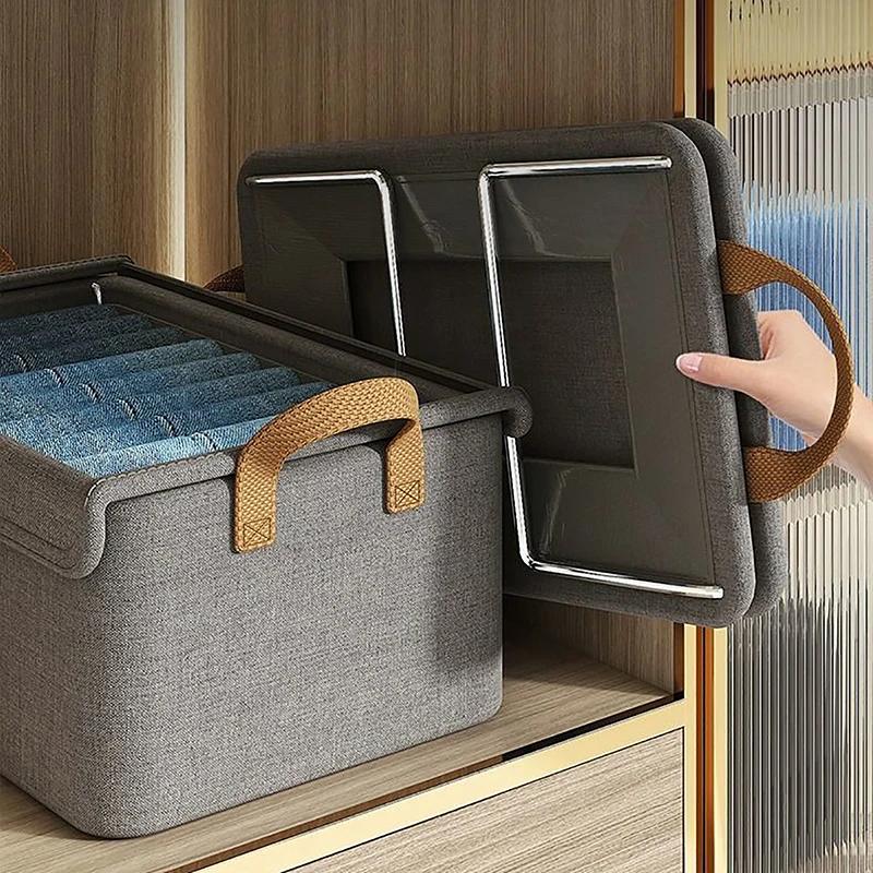 1Pc Cationic Steel Frame Folding Storage Box Clothes Trousers Home Multi-functional Compartment Drawer Wardrobe Storage Box