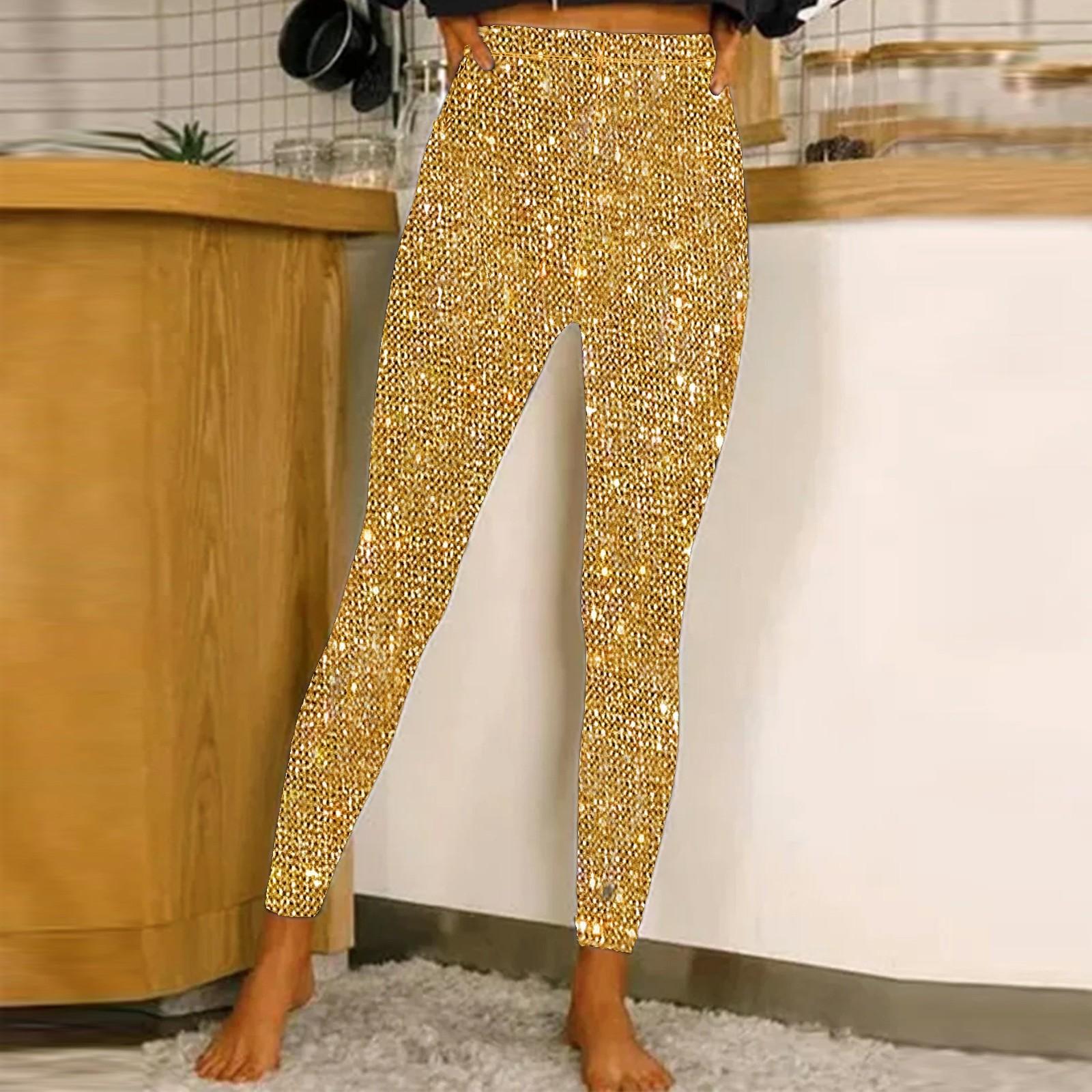

Женские стильные элегантные леггинсы с высокой талией, эластичные, с блестками, повседневные брюки XL