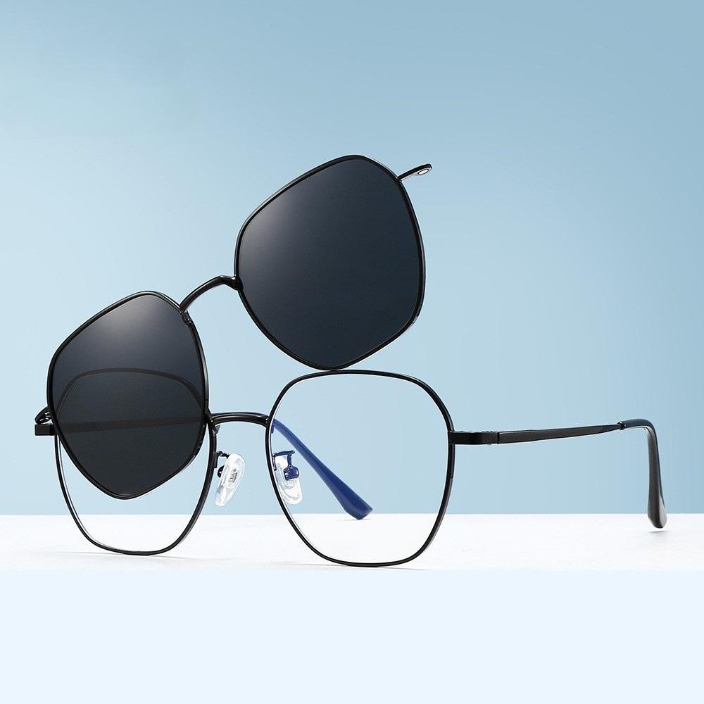 New Women's Metallic Blue Light Sunglasses with Three-in-One Magnetic Clip-On Set - Polarized Outdoor Sunglasses Unisex
