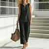 Completi da Donna in Cotone e Lino a 2 Pezzi, Top a Canotta Senza Maniche con Scollo a V e Pantaloni a Gamba Larga, Outfit Casual da Casa con Tasche