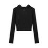 Womens Soft Cable Knit Hooded Zip-Up Cardigan Short Cropped Sweater Korean Style Casual Winter