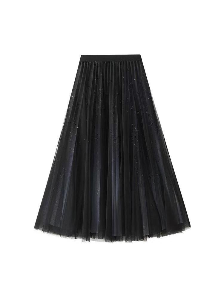Women's Starry Sky Pleated Mesh Skirt - Stylish Autumn/Winter 2025