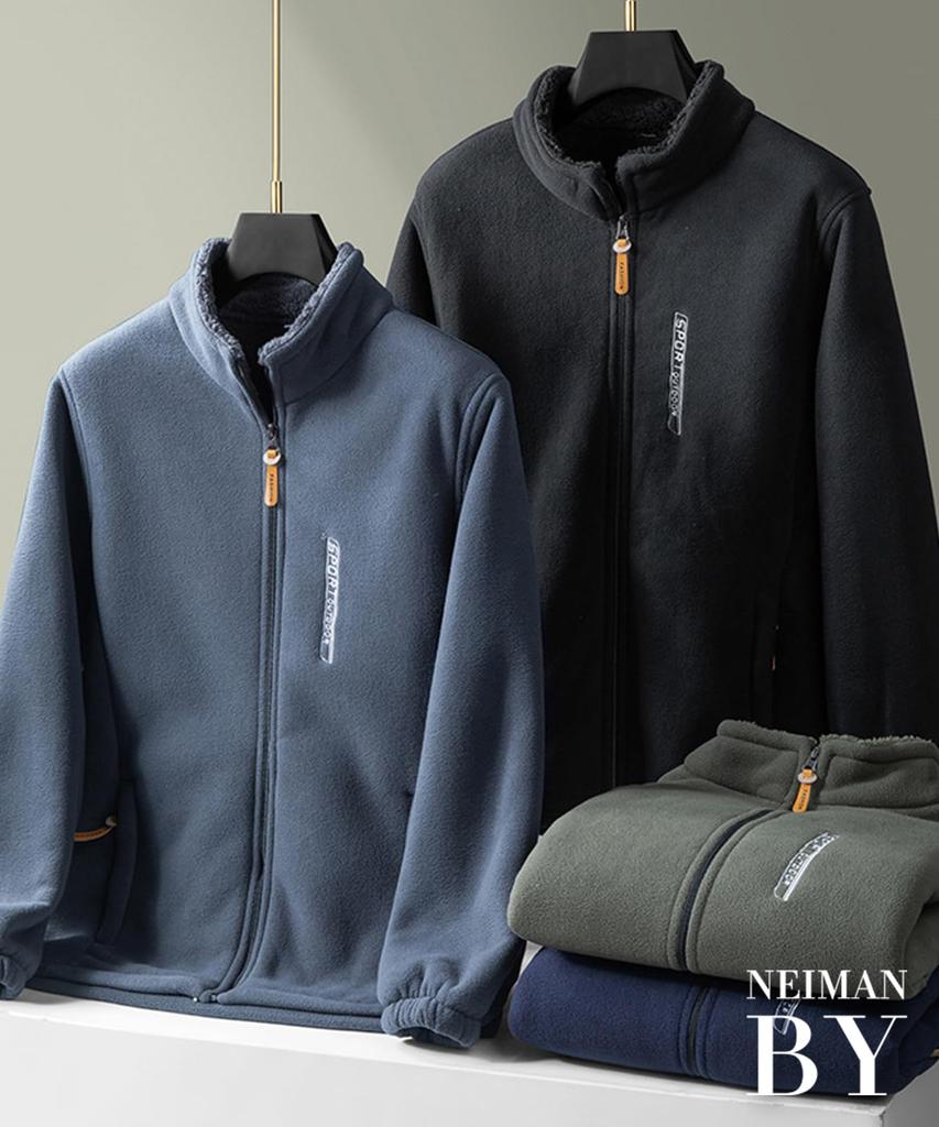 NEIMAN BY Fleece Warm Stand Collar Outerwear for Cold Weather Harajuku Men's Jacket, Blouson, Protection, Stylish, Simple, Style, Black, 4A-N27-BKL