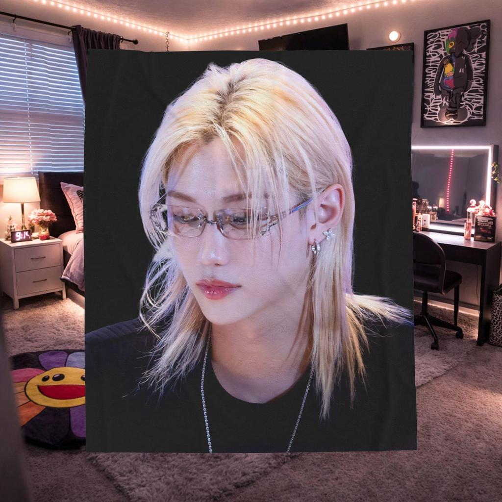Skz Felix Blonde Glasses Velveteen Plush Blanket