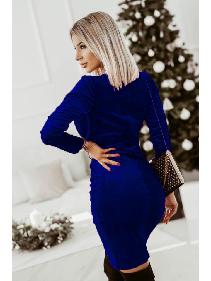 2025 Jarní Sametové Bodycon Šaty s Výstřihem do V a Dlouhým Rukávem