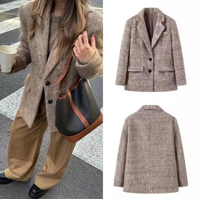 Lapel Wool Plush Elegant Long-sleeved Button-down Lapel Women's Coat Autumn/Winter 2024 Stylish Loose Office Jacket