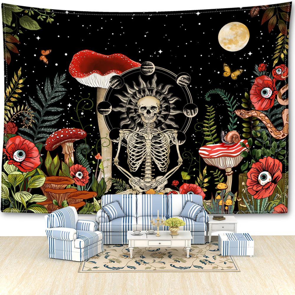 Moon Phase Skeleton Mushroom Tapestry Wall Hanging Bohemian Art Hippie Tapitz Living Room Bedroom Home Decor