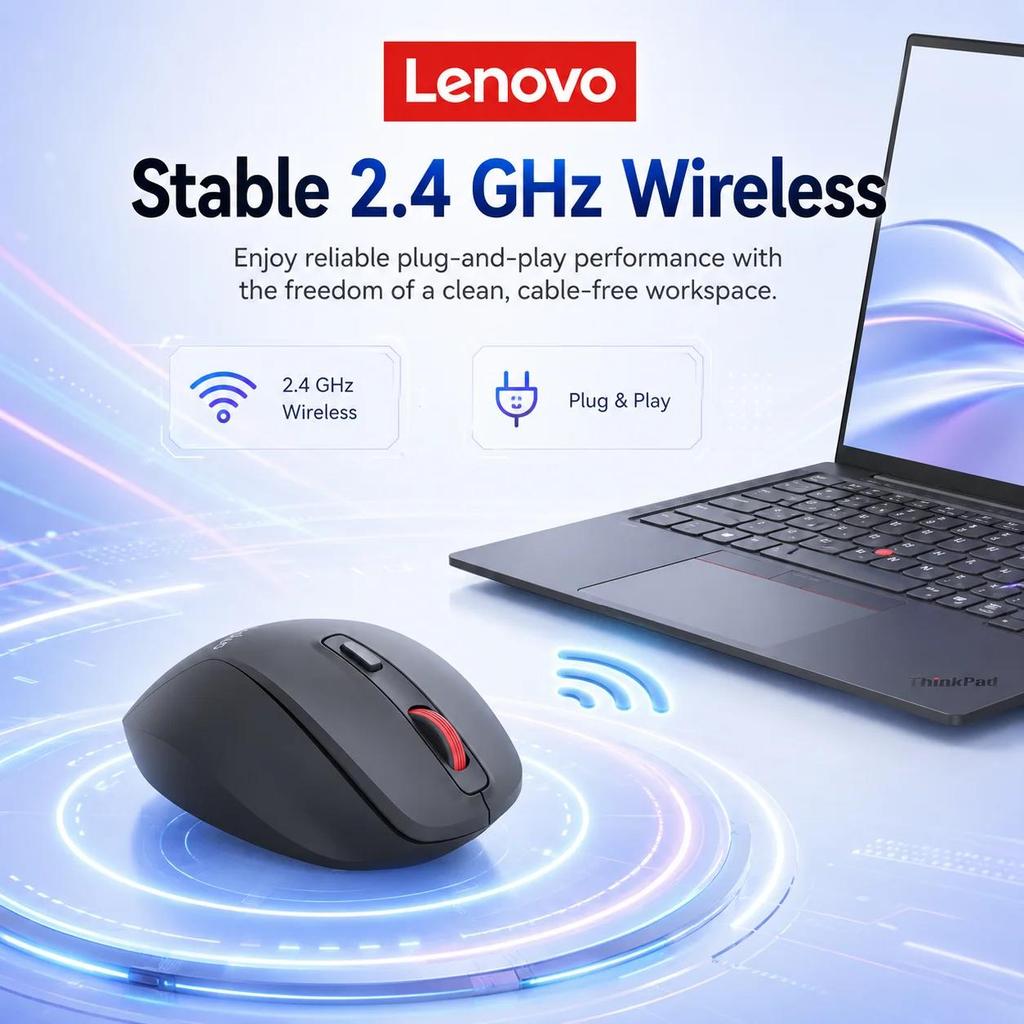 Lenovo Thinkplus M30 2.4G Wireless Mouse, 6 Buttons 4 Adjustable DPI Up to 1600, Ergonomic Plug & Play Office Mice for Windows Mac Laptop PC
