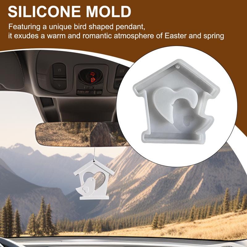 Easter Wall Decoration House with Bird Silicone Mold Spring Holiday Ornament Heart Pattern Bird House Pendant Casting Mold