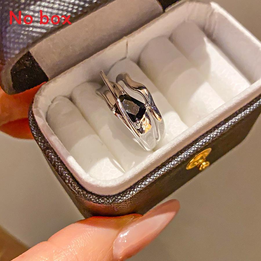 Geometric Silver Black Square Zircon Ring For Women Fashion Jewelry