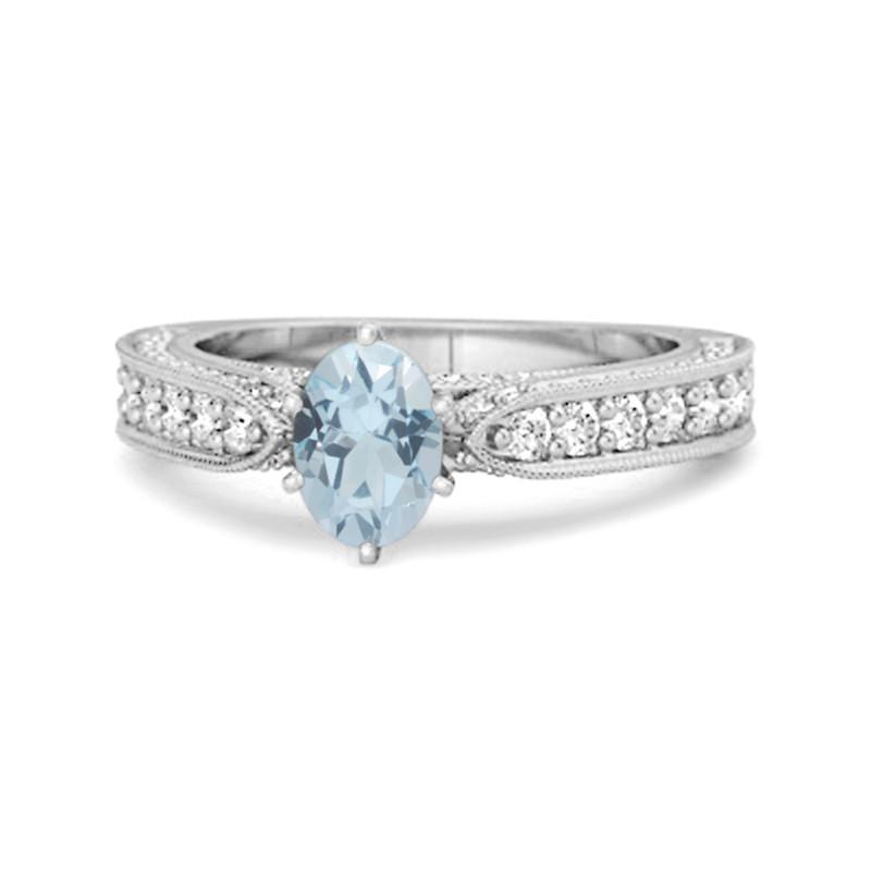 

Blue Topaz Vintage Milgrain Solitaire Ring – Sterling Silver 8.5 біле золото кольору