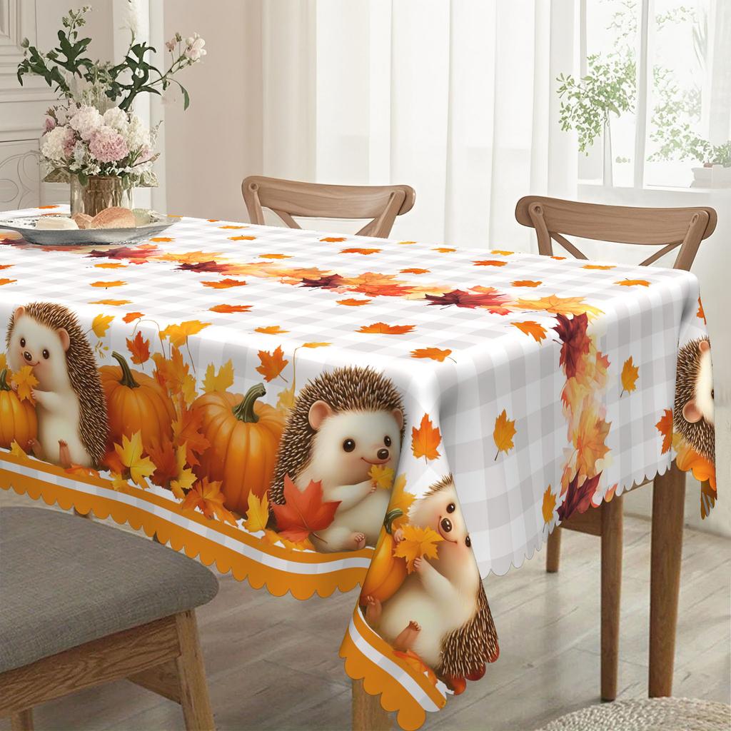 Autumn Theme Cartoon Tablecloth, Hedgehog Maple Leaf Pumpkin Print, Waterproof And Oil-Proof Material Dining Table Coffee Table Decorative Cloth