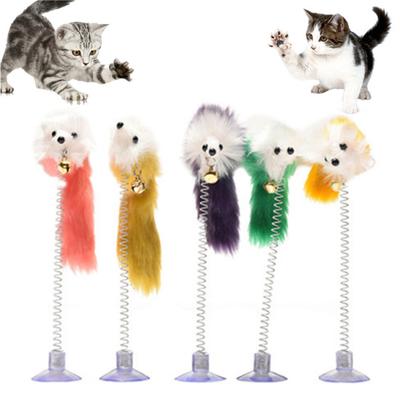 Funny Pet Cat Kitten Sucker Spring Feather Mouse Shape Playing Interactive Toy