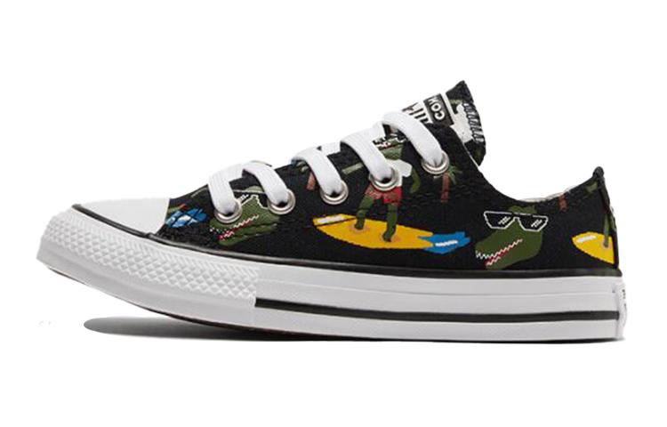 Converse Chuck Taylor All Star Canvas Abrasion Resistant Low Top Kids Canvas Shoes Black Green Yellow 671293C