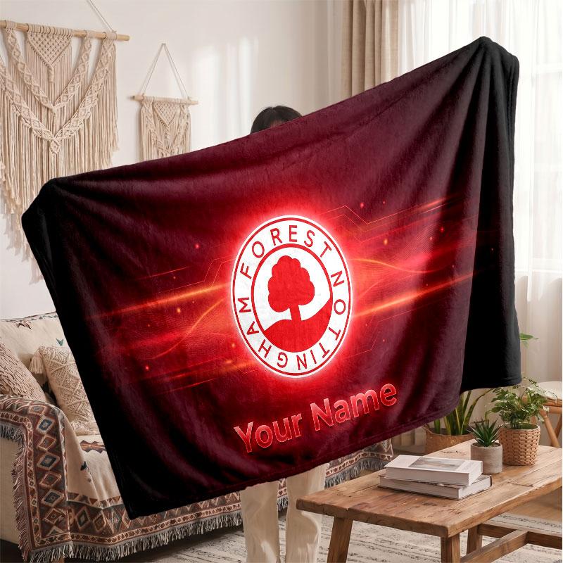 Coperta Personalizzata in Pile Nottingham Forest con Logo Calcio, Testo Nome Personalizzato Morbida Calda Coperta da Divano per la Casa