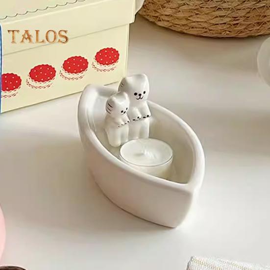 Cat Candle Holder Boat-Shaped Aromatherapy Cup Kittens Warming Paws Tea Light Holder for Home Bedroom Living Room Decor