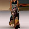 Women's V Neck Sleeveless Maxi Dress Loose Fit Elastic Waist Ethnic Vintage African Figure Print Long Dress