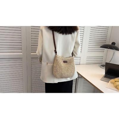 תיק קש קש קיץ לנשים סרוג תיק חוף בוהמיה סגנון Crossbody תיק תיקי כתף לחופשה