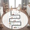 Nordic Style Kids Round Rug Soft Playful Game Path Cute Bear Rainbow Pattern Floor Mat Non-Slip Circle Carpet Nursery Decor