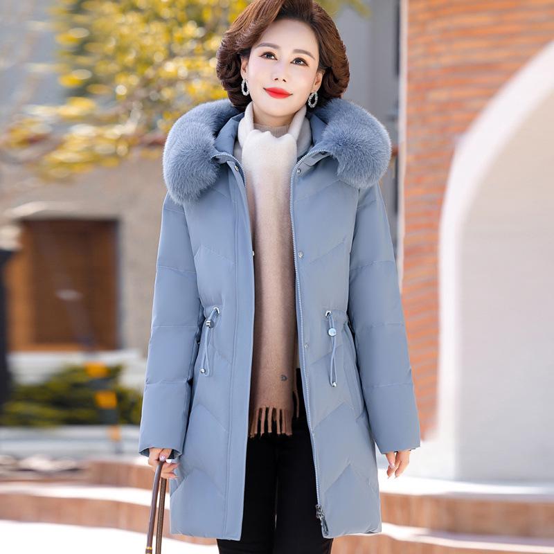 Women's 2023 Mid-Length Plus Size Duck Down Jacket - Warm, Stylish Winter Coat for Middle-Aged & Elderly