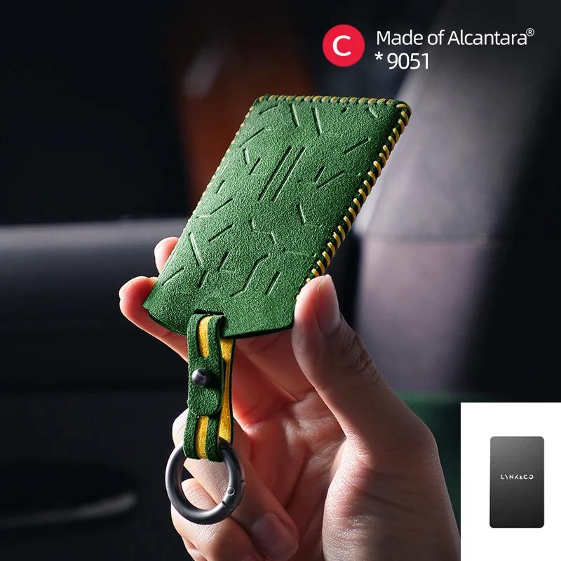 Interior Mouldings Alcantara For LYNK & CO 08 Car Key Case Suede Leather Keychain Auto Accessories Smart Remote Protector Card C