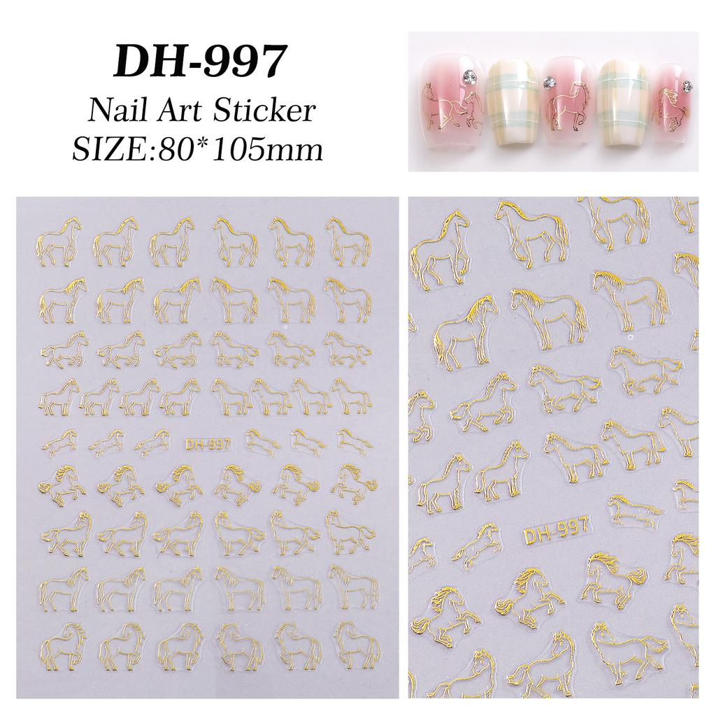 Cute Cartoon Minimally Hand-Painted Pony Nail Stickers Embossed Nail Stickers Diy Nail Art Decoration Manicure Sticker