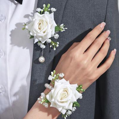 2 Stück/Set Corsage Brautjungfer Accessoires Party Schmuck Braut Künstliche Rose Wunderschöne Handgelenk-Corsage Elegant Mehrfarbig