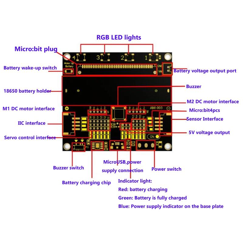 Micro:bit Expansion Board Elementary and Middle School Starter Robotbit V2.0 Python Programming 18650 Li-ion Industrial Battery